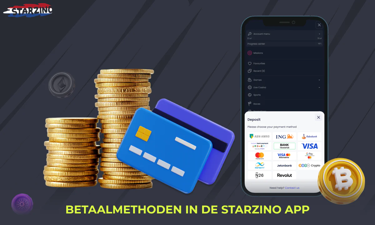 Breed scala aan betaalmethoden in de Starzino app